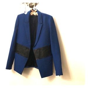 Tibi Blazer in Royal Blue & Black Leather Detail